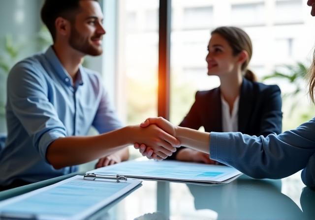 Logistics professionals shaking hands over a contract